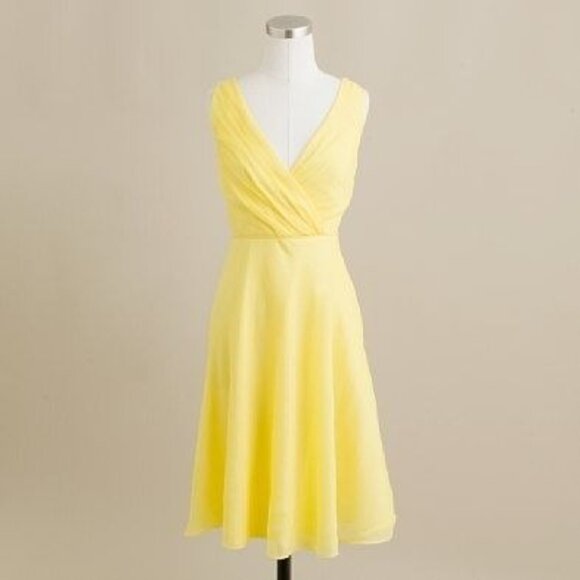 J. Crew Evie Sleeveless Silk Chiffon V-Neck Mini Butter Yellow Whimsy Size 6P - Picture 2 of 9